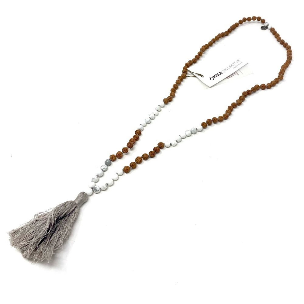 NWT Free People x Mala Collective Bead Tassel White Howlite Bali Necklace